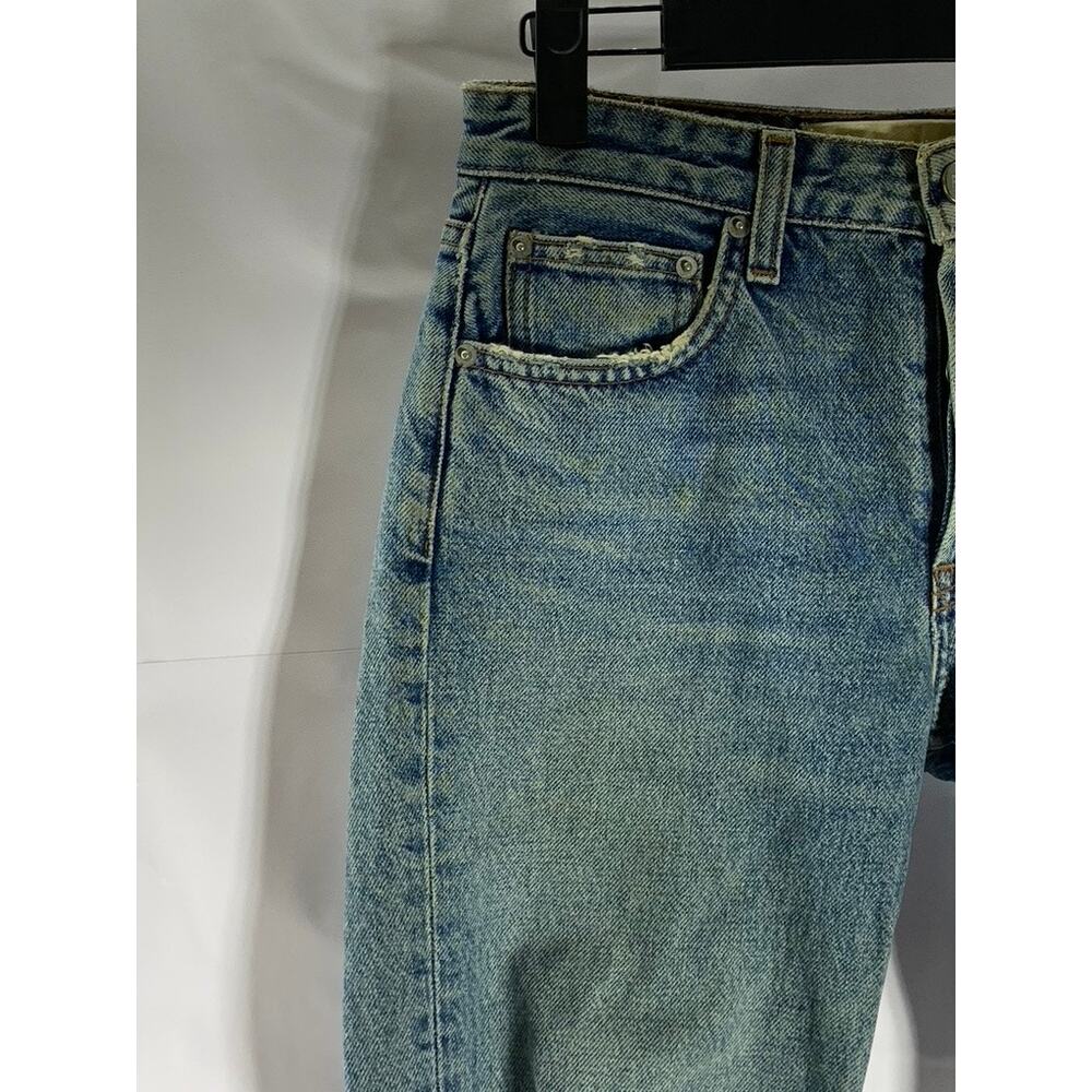 REFORMATION Women's Baltic Blue Mid-Rise Crop Flare Petite Frayed Jean SZ 25 - Picture 2 of 13